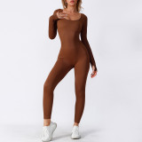 Double layer - seamless jumpsuit with chest pad, long sleeved shapewear, hip lifting yoga jumpsuit, sports jumpsuit