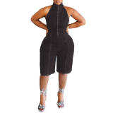 New hanging neck backless jumpsuit, popular cross-border sales in Europe and America, zippered backless elastic jumpsuit