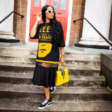 Amazon Independent Station Large Size Women's Printed Mesh Splicing Dress T-shirt Long Dress Letter Summer