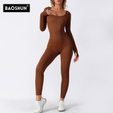 Double layer - seamless jumpsuit with chest pad, long sleeved shapewear, hip lifting yoga jumpsuit, sports jumpsuit