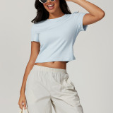 Environmental friendly quick drying yoga short sleeved casual running versatile fitness top outdoor cover up loose sports T-shirt