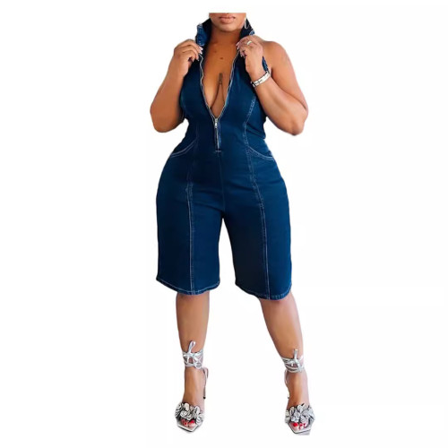 New hanging neck backless jumpsuit, popular cross-border sales in Europe and America, zippered backless elastic jumpsuit