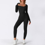 Double layer - seamless jumpsuit with chest pad, long sleeved shapewear, hip lifting yoga jumpsuit, sports jumpsuit
