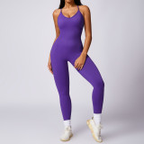 Hollow back seamless one-piece yoga suit with chest pad, tight fitting hip lifting exercise, one piece fitness suit