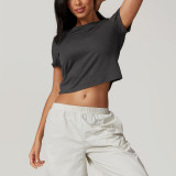 Environmental friendly quick drying yoga short sleeved casual running versatile fitness top outdoor cover up loose sports T-shirt