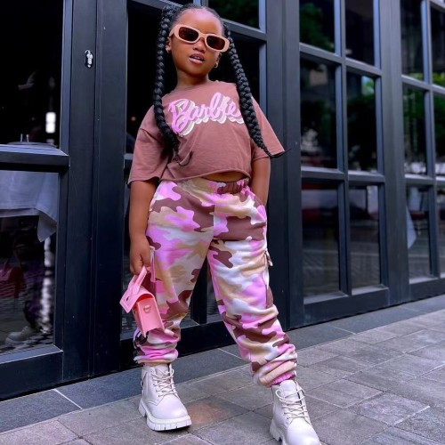 Amazon Cross border Children's Wear New Fashion Short sleeved Camo Leggings Set for European and American Girls