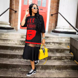 Amazon Independent Station Large Size Women's Printed Mesh Splicing Dress T-shirt Long Dress Letter Summer