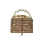 Women's New Water Diamond Bag Pearl Bag Chain Sweet Bird Cage Handheld One Shoulder Crossbody Bag Dinner Bag