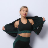 Seamless yoga suit, quick drying sports bra, vest, long sleeved fitness suit, high waisted yoga pants for women