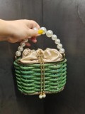 Handheld shoulder bag with metal hollow, shiny and colorful rhinestone vegetable basket, bird cage bag, banquet diamond bucket, crossbody bag