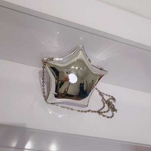 Silver acrylic shiny and ineffective mini pentagonal star bag, small and cute, exquisite box, chain, crossbody small bag