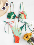 Split swimsuit with halo dye and strap design, backless swimsuit for women, cross-border new print, sexy triangle bikini