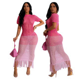 Cross border supply of sexy and spicy girl dresses from Europe and America, new women's clothing gradient knitted beach skirts for women