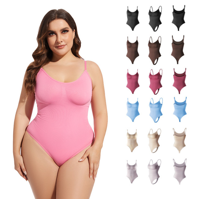 Seamless body shaping jumpsuit with abdominal tightening and hip lifting, large size thong, triangle pants, suspender, tight fitting corset