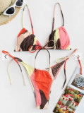 Split swimsuit with halo dye and strap design, backless swimsuit for women, cross-border new print, sexy triangle bikini