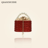Women's New Water Diamond Bag Pearl Bag Chain Sweet Bird Cage Handheld One Shoulder Crossbody Bag Dinner Bag
