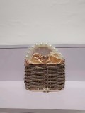 Handheld shoulder bag with metal hollow, shiny and colorful rhinestone vegetable basket, bird cage bag, banquet diamond bucket, crossbody bag