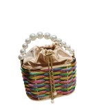 Handheld shoulder bag with metal hollow, shiny and colorful rhinestone vegetable basket, bird cage bag, banquet diamond bucket, crossbody bag