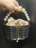 Handheld shoulder bag with metal hollow, shiny and colorful rhinestone vegetable basket, bird cage bag, banquet diamond bucket, crossbody bag