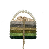 Women's New Water Diamond Bag Pearl Bag Chain Sweet Bird Cage Handheld One Shoulder Crossbody Bag Dinner Bag