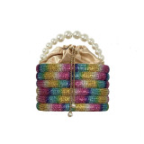 Women's New Water Diamond Bag Pearl Bag Chain Sweet Bird Cage Handheld One Shoulder Crossbody Bag Dinner Bag