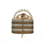 Women's New Water Diamond Bag Pearl Bag Chain Sweet Bird Cage Handheld One Shoulder Crossbody Bag Dinner Bag