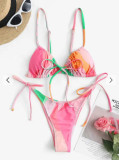 Split swimsuit with halo dye and strap design, backless swimsuit for women, cross-border new print, sexy triangle bikini