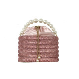 Women's New Water Diamond Bag Pearl Bag Chain Sweet Bird Cage Handheld One Shoulder Crossbody Bag Dinner Bag