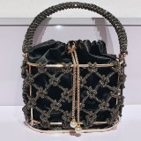 European and American retro metal basket chain water diamond woven vegetable basket inlaid with diamond bucket bag, hand-held crossbody women's bag