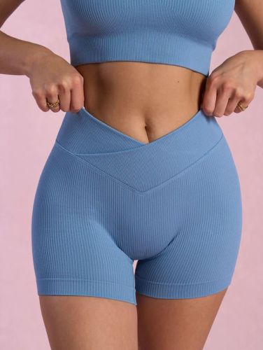Thread yoga shorts for women with high waist and hip lifting fitness cropped pants that absorb moisture and sweat, running and sports pants