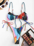 Split swimsuit with halo dye and strap design, backless swimsuit for women, cross-border new print, sexy triangle bikini