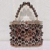 French niche new trendy metal pearl bag, women's high-end bucket bag, versatile diagonal cross bird cage bag, banquet women's bag