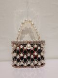French niche new trendy metal pearl bag, women's high-end bucket bag, versatile diagonal cross bird cage bag, banquet women's bag