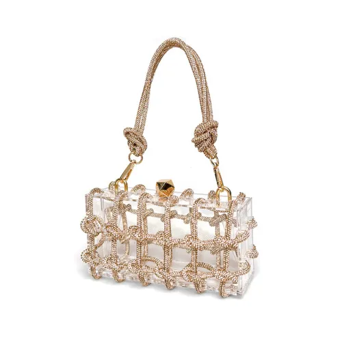 French hot selling cross-border shiny and opaque acrylic box, diamond handmade woven women's bag, hand-held crossbody for women