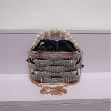 Cross border new product, European station, niche design, socialite dinner bag, sparkling rhinestone striped entanglement, hand-held crossbody women's bag