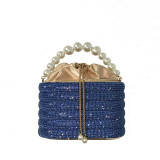 Women's New Water Diamond Bag Pearl Bag Chain Sweet Bird Cage Handheld One Shoulder Crossbody Bag Dinner Bag