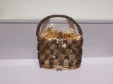 European and American retro metal basket chain water diamond woven vegetable basket inlaid with diamond bucket bag, hand-held crossbody women's bag