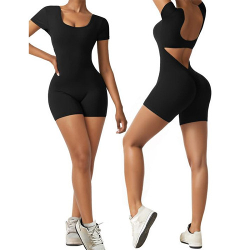 2024 Spring/Summer New European and American Women's Slim Fit Hip Lifting jumpsuit Sexy U-neck Open Back Yoga Dress