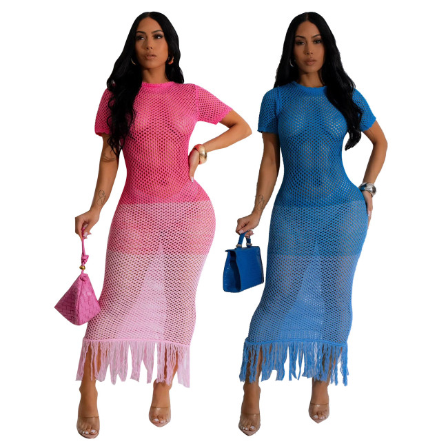 Cross border supply of sexy and spicy girl dresses from Europe and America, new women's clothing gradient knitted beach skirts for women