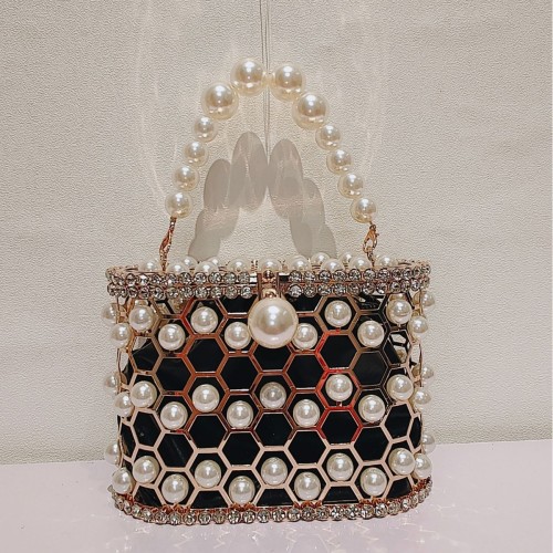 French niche new trendy metal pearl bag, women's high-end bucket bag, versatile diagonal cross bird cage bag, banquet women's bag