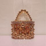 French niche new trendy metal pearl bag, women's high-end bucket bag, versatile diagonal cross bird cage bag, banquet women's bag