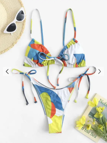 Split swimsuit with halo dye and strap design, backless swimsuit for women, cross-border new print, sexy triangle bikini