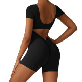 2024 Spring/Summer New European and American Women's Slim Fit Hip Lifting jumpsuit Sexy U-neck Open Back Yoga Dress