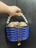 Handheld shoulder bag with metal hollow, shiny and colorful rhinestone vegetable basket, bird cage bag, banquet diamond bucket, crossbody bag