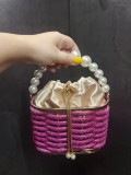 Handheld shoulder bag with metal hollow, shiny and colorful rhinestone vegetable basket, bird cage bag, banquet diamond bucket, crossbody bag