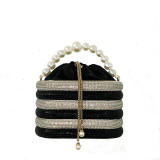 Women's New Water Diamond Bag Pearl Bag Chain Sweet Bird Cage Handheld One Shoulder Crossbody Bag Dinner Bag