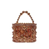 French niche new trendy metal pearl bag, women's high-end bucket bag, versatile diagonal cross bird cage bag, banquet women's bag