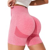 Seamless yoga shorts, women's solid color, tight fitting, high waisted, summer running, exercise, fitness, peach buttocks, and belly tightening for women