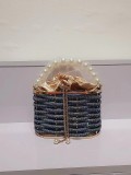 Handheld shoulder bag with metal hollow, shiny and colorful rhinestone vegetable basket, bird cage bag, banquet diamond bucket, crossbody bag