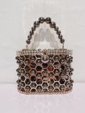 French niche new trendy metal pearl bag, women's high-end bucket bag, versatile diagonal cross bird cage bag, banquet women's bag